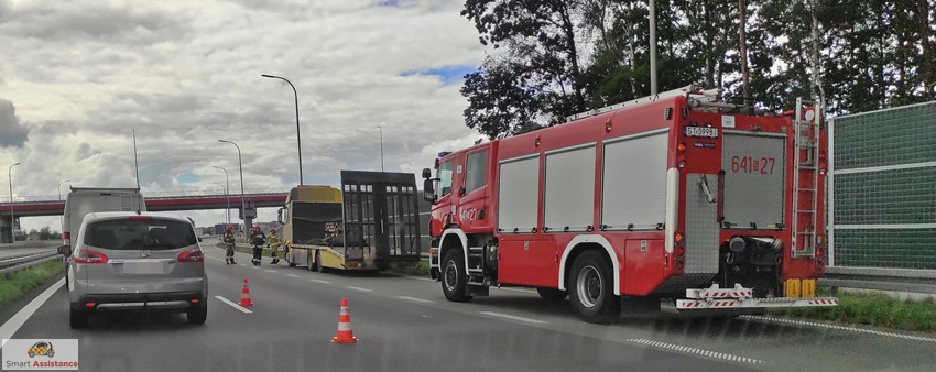 POŻAR SAMOCHODU CIĘŻAROWEGO NA TRASIE S1 POŻAR SAMOCHODU CIĘŻAROWEGO NA TRASIE S1